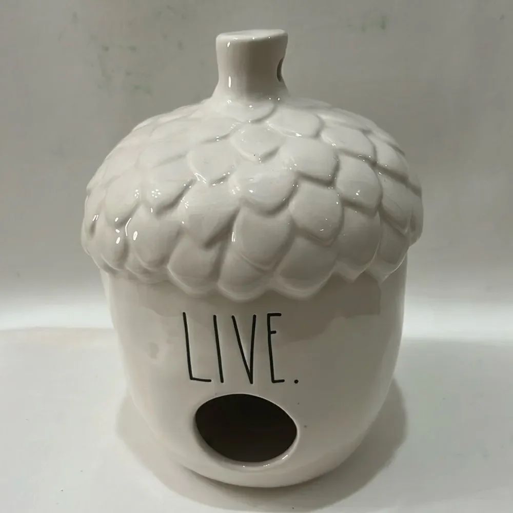 Rae Dunn LIVE Acorn Bird House Artesian Magenta 4 In Tall 7 In Wide Off White
